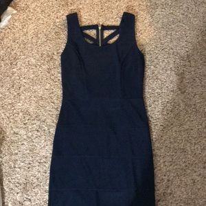 NAVY LATTICE BACK BODYCON. NWOT.